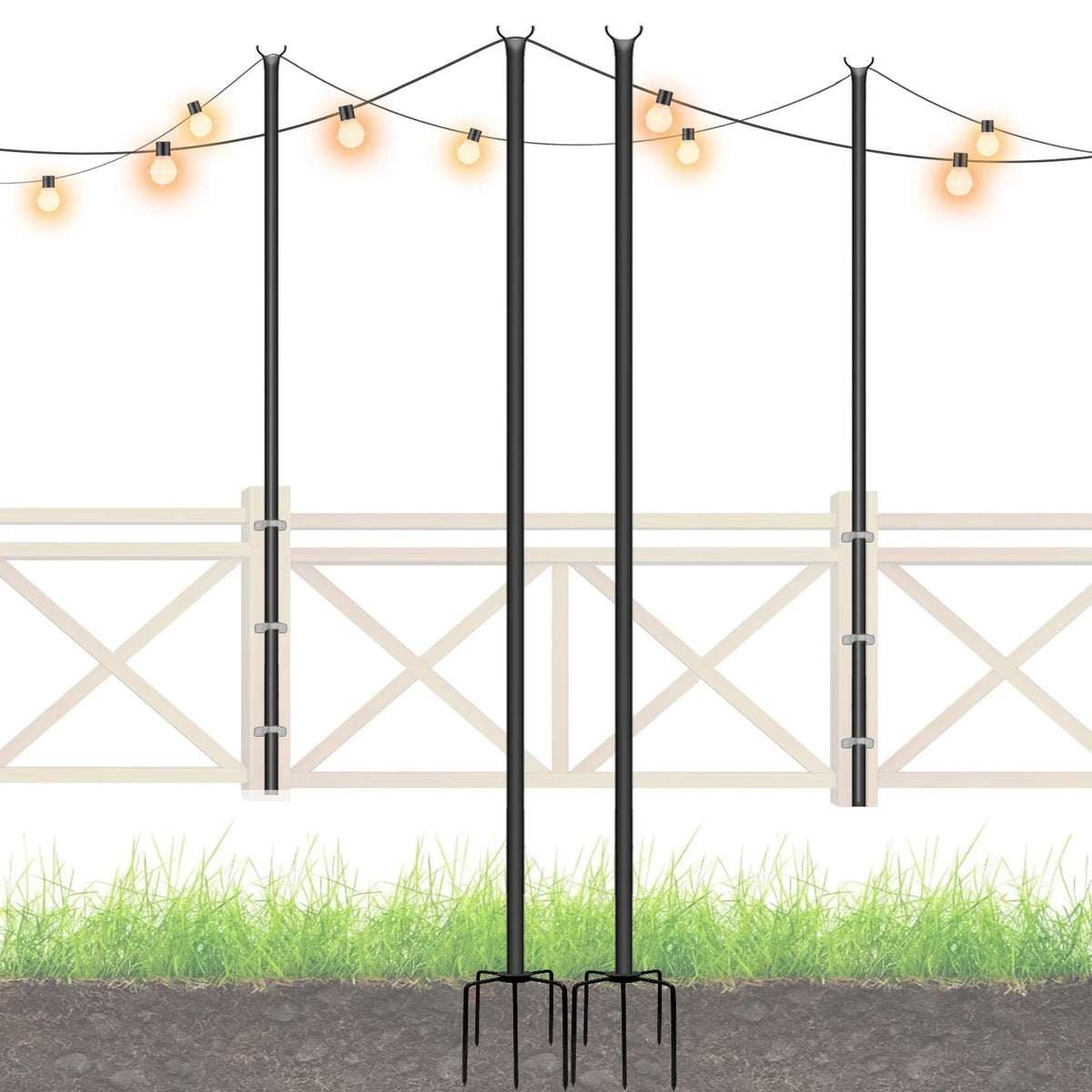 String Light Poles Stand for Outside, 2 Pack, 9 FT x 25 mm A894