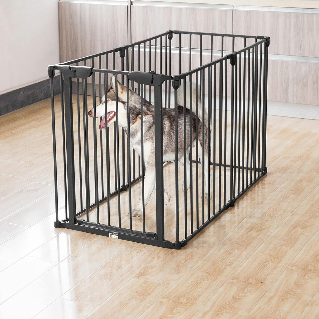 Black 6 Panel Folding Pet Exercise Playpen with Gate H7365