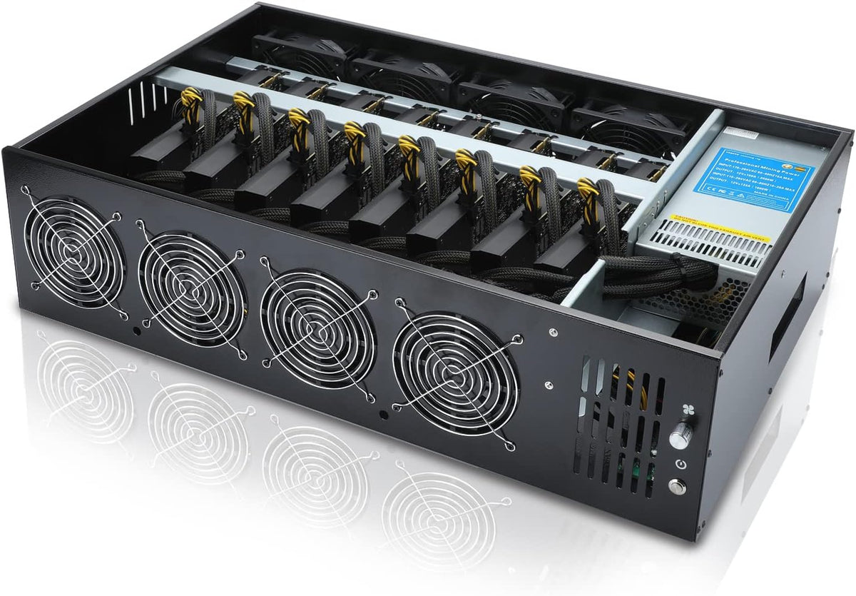 8 GPU Mining Rig Frame Case with 2000W Power Supply and 8 Cooling Fans O4327