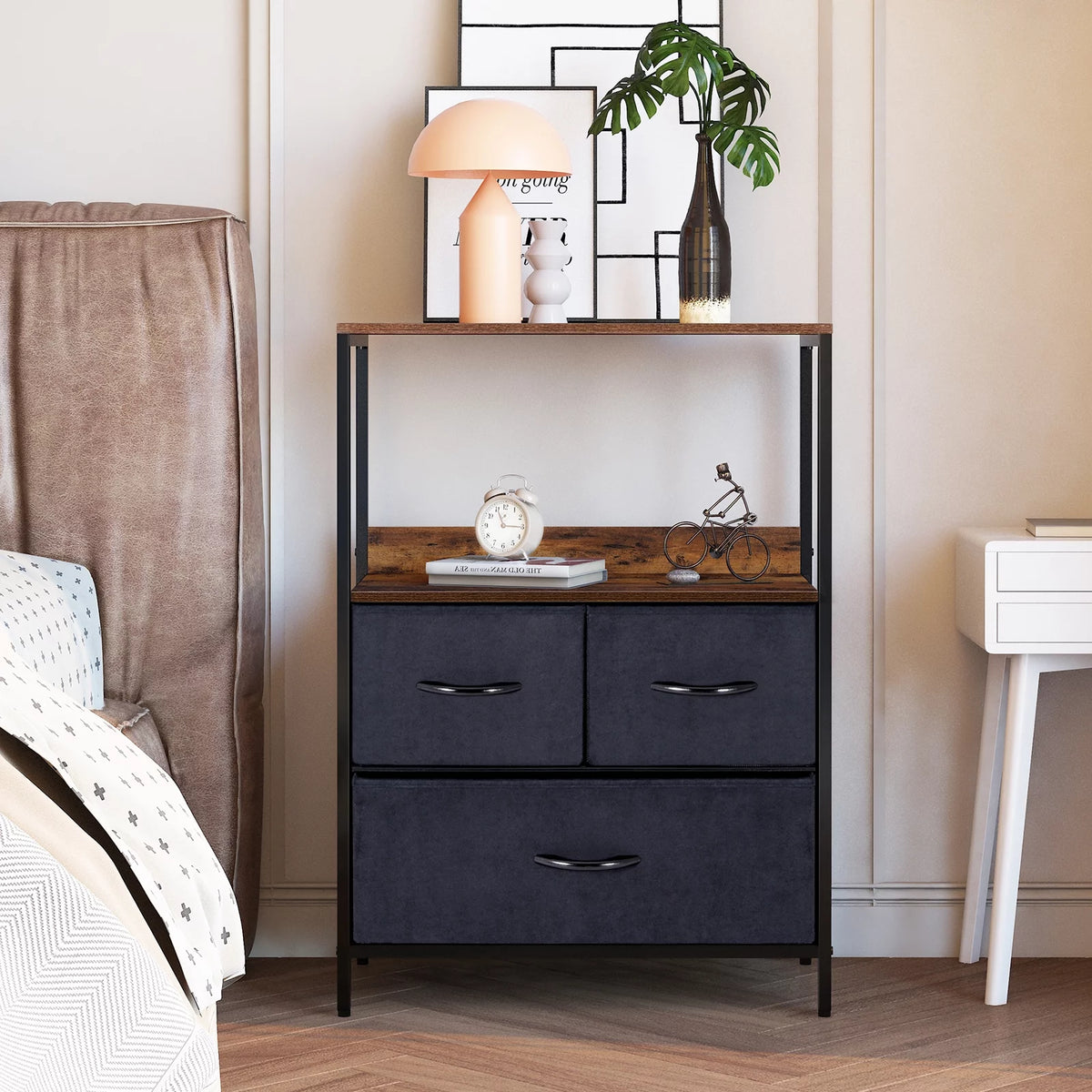 3 Fabric Drawers Nightstand I311516