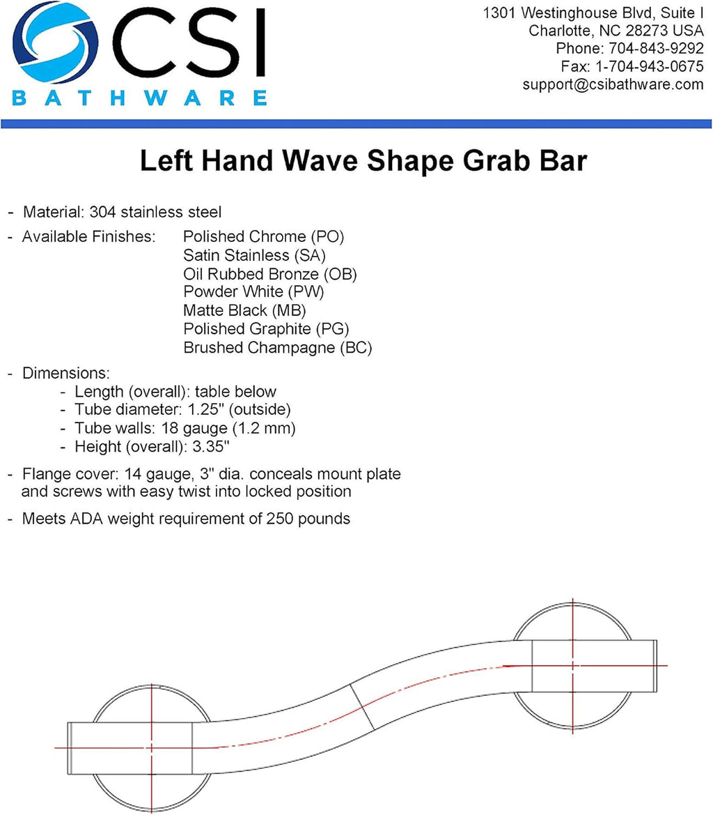 Oil Rubbed Bronze Wave Shaped Grab Bar, Pack of 2 P8628