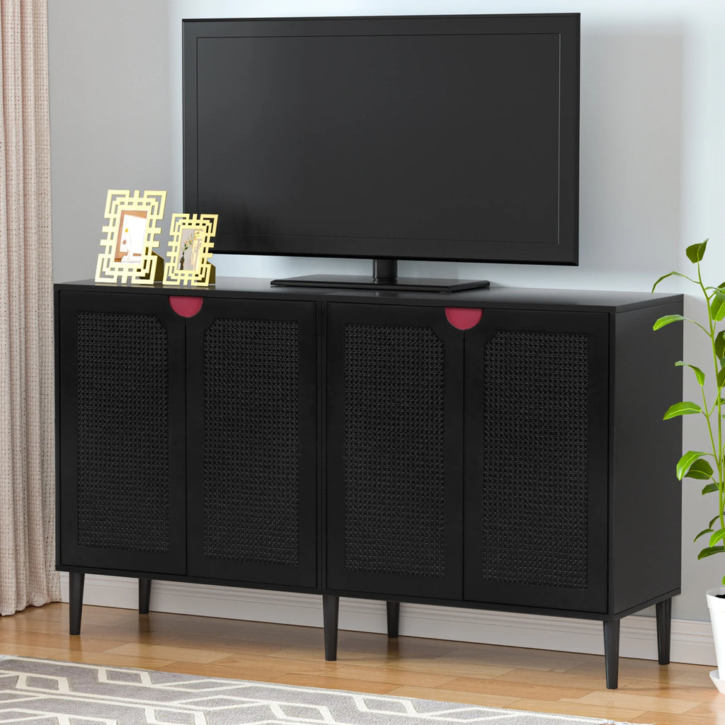 Black Rattan Storage Cabinet with 4 Doors B4595