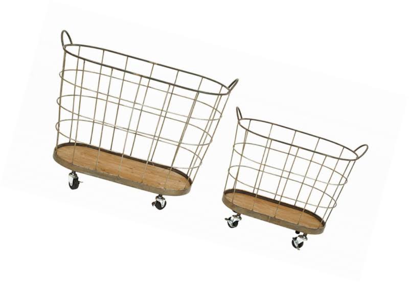 Grey Metal Rolling Laundry Baskets, Set of 2 F397099