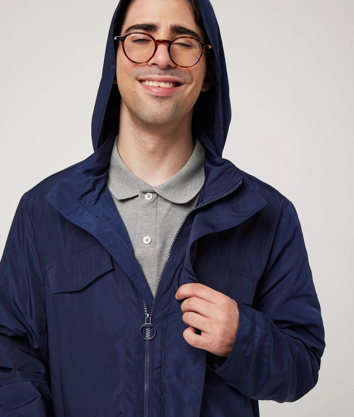 Navy Long Sleeve Rain Jacket with Magnetic Closures U10025