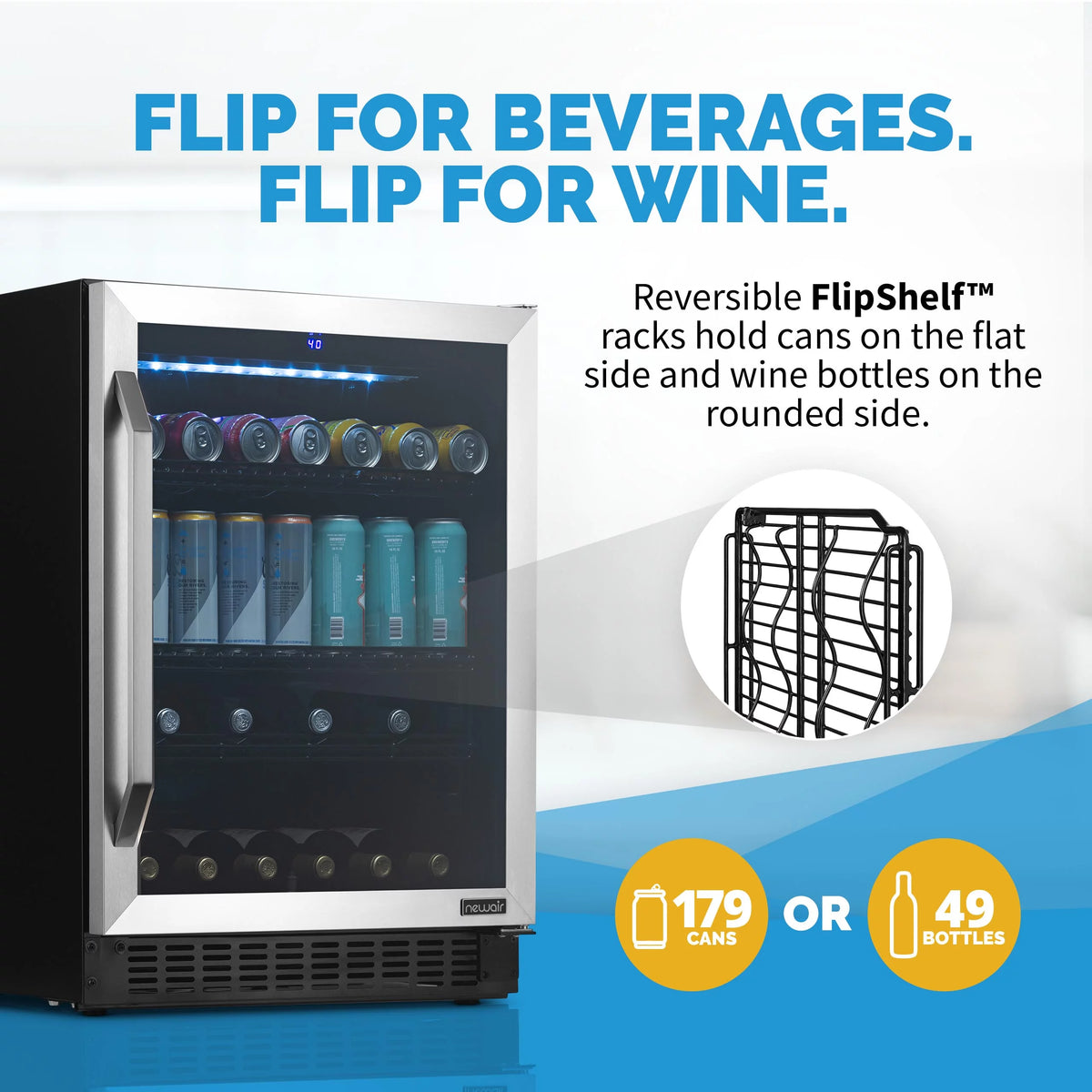 179 Can 49 Bottle Stainless Steel Wine and Beverage Refrigerator Y7001