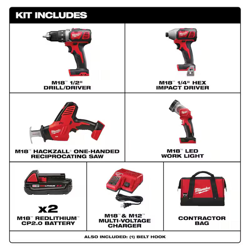 18-Volt Lithium-Ion Cordless 4-Tool Combo Kit with 2.0 Ah Batteries Y923