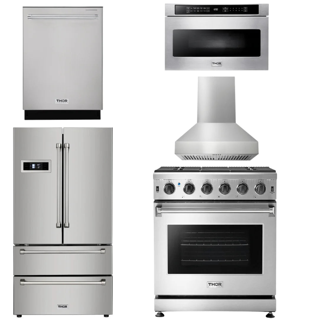 30 Propane Gas Range, Range Hood, Microwave, Refrigerator, Dishwasher G617849