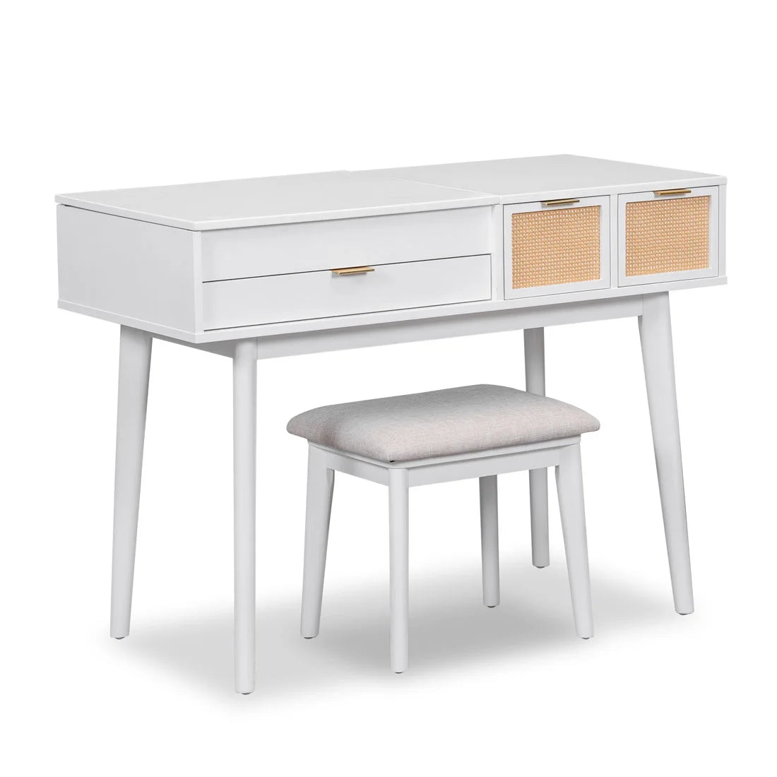 43.3" Wood Makeup Vanity Set with Flip-top Mirror and Stool Q5834