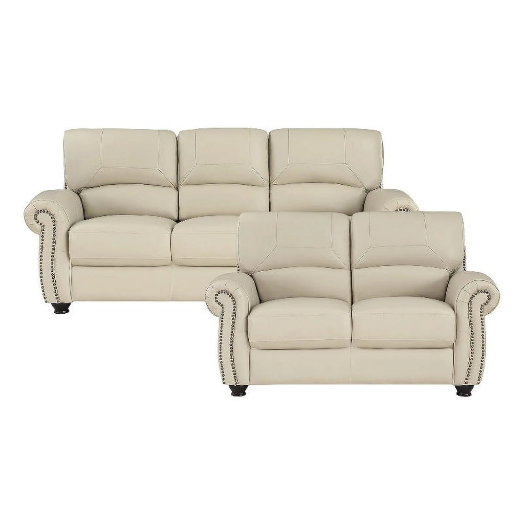 Leather 2-Piece Upholstered Sofa Set in Cream B824061