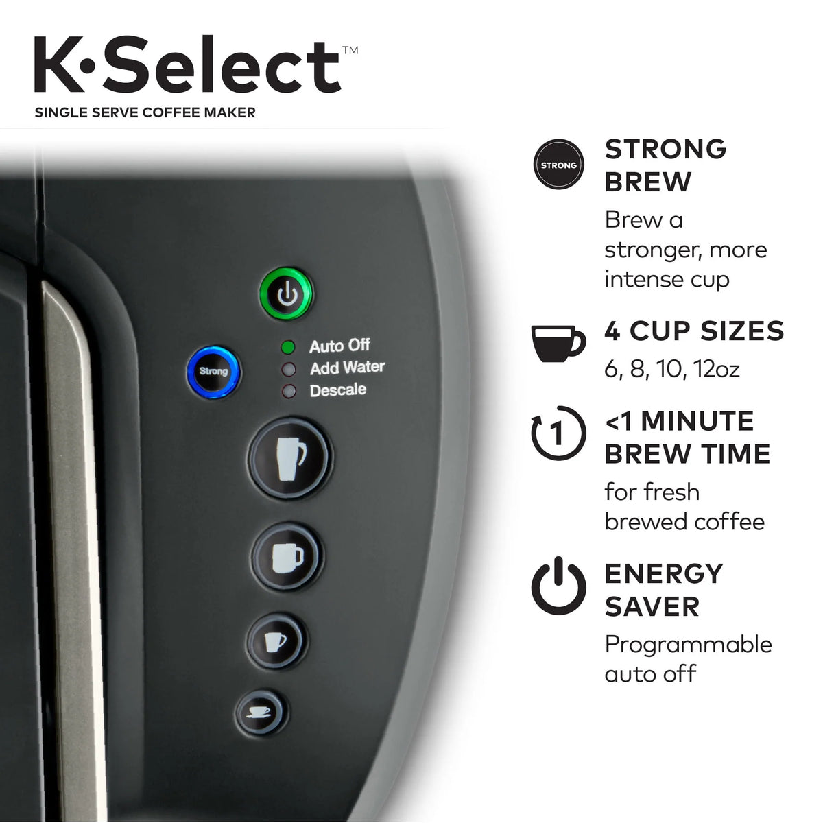 Single-Serve K-Cup Pod Coffee Maker with Strength Control, Matte Black J790