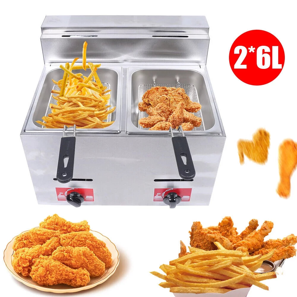 2 Tanks Stainless Steel Gas Deep Fryer B72202