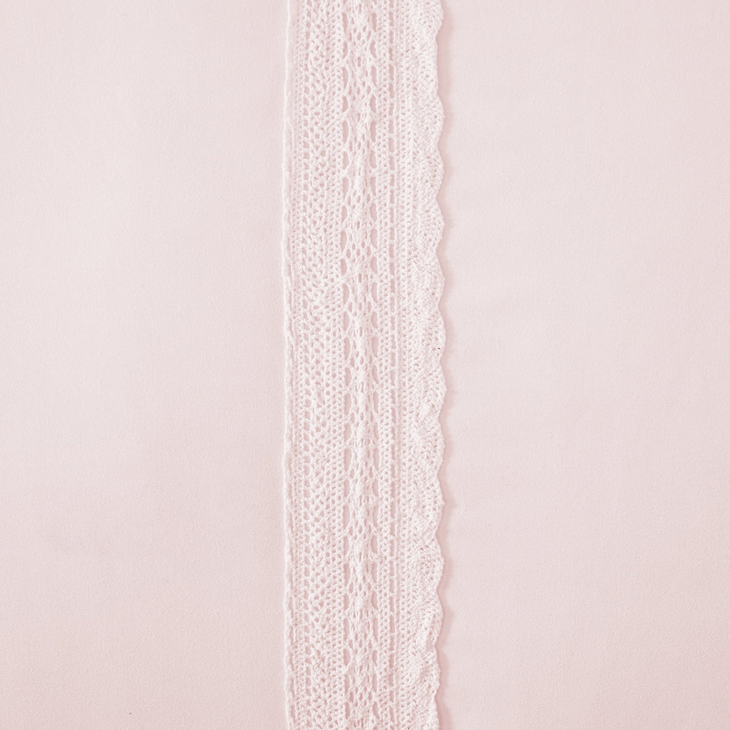 Pink Crochet Stripe 4-Piece Microfiber Comforter Set U963996