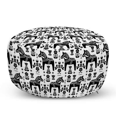 Cream/Charcoal Round Pouf Ottoman U13403