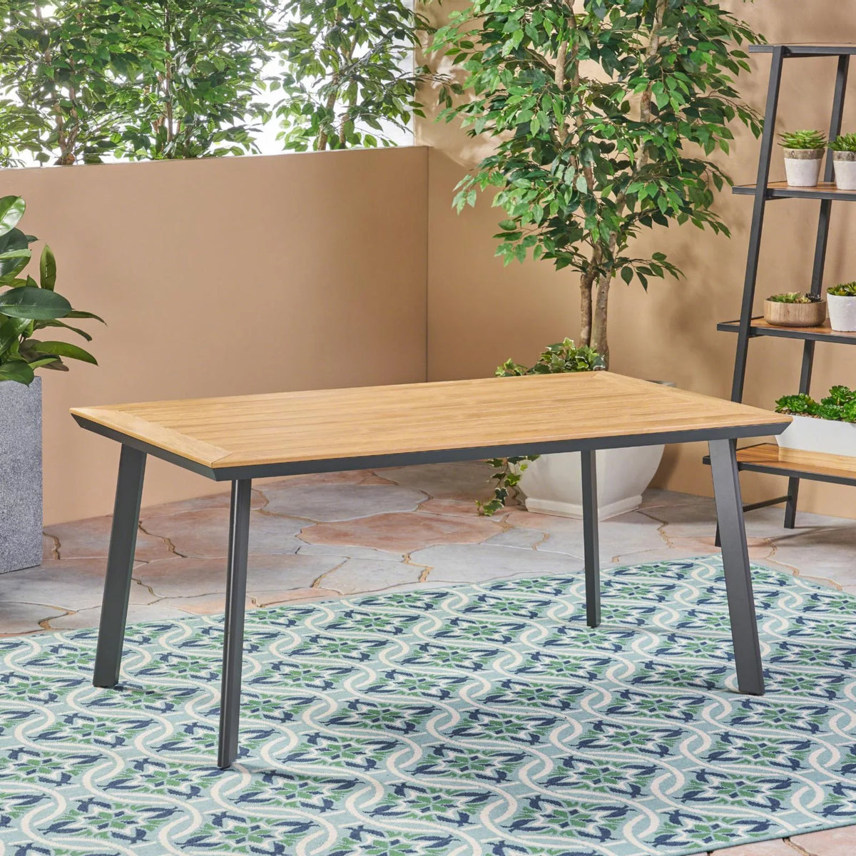 Aluminum and Faux Wood Dining Table K505572