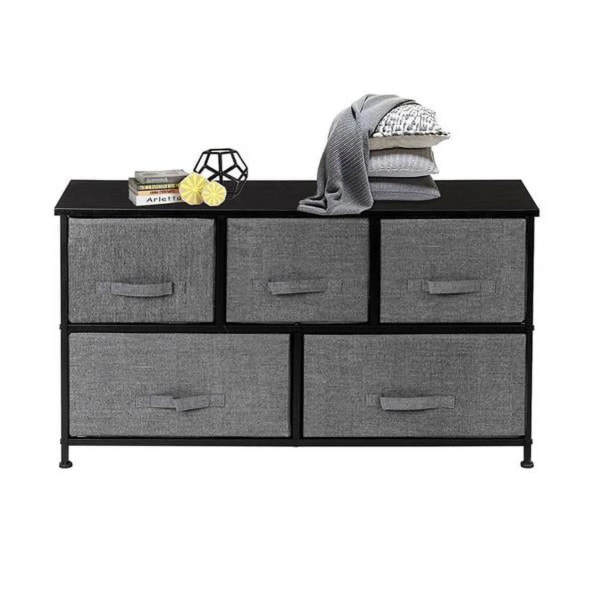 2-Tier Wide Dresser with 5 Fabric Drawers and Metal Frame, Grey D1533