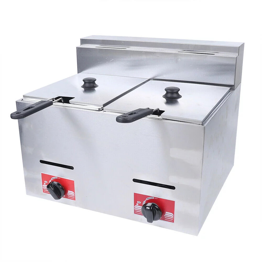 2 Tanks Stainless Steel Gas Deep Fryer B72202