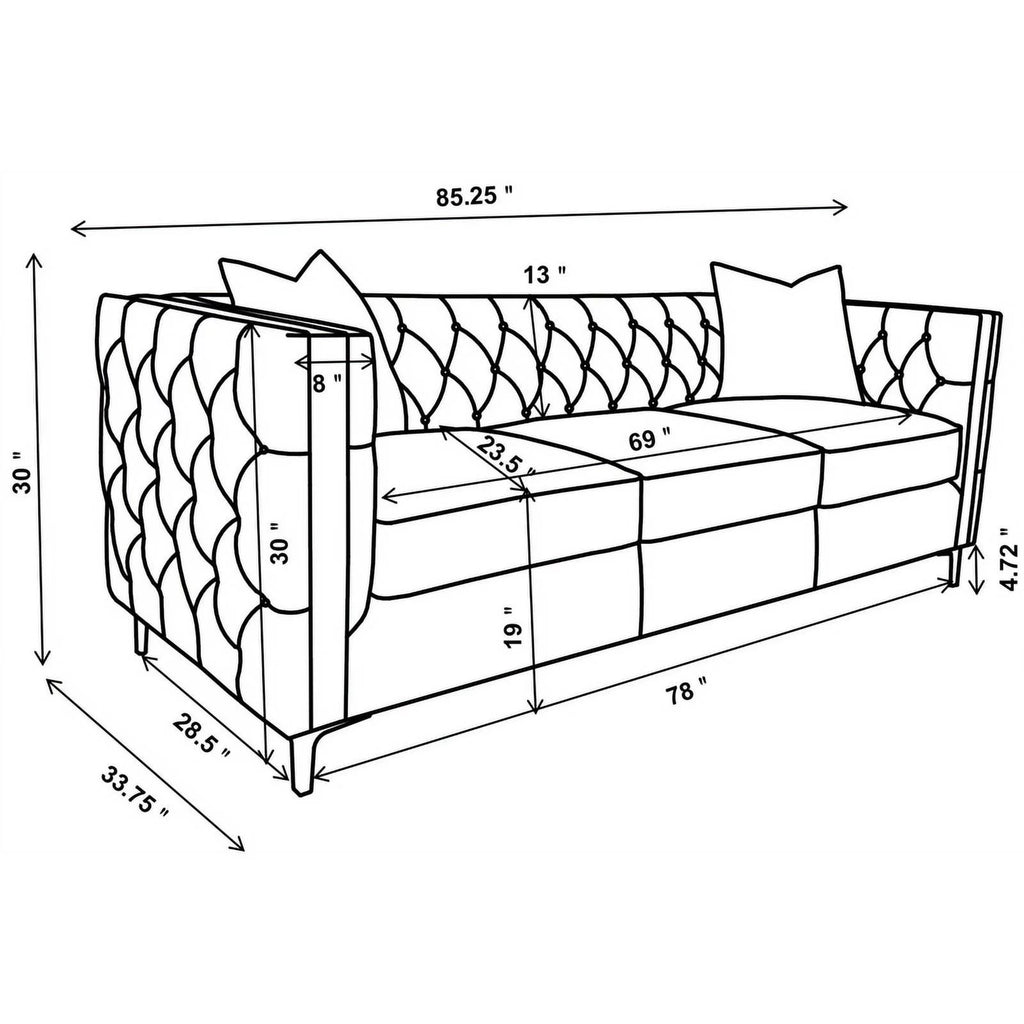 3-piece Velvet Tufted Tuxedo Arms Living Room Set N69249