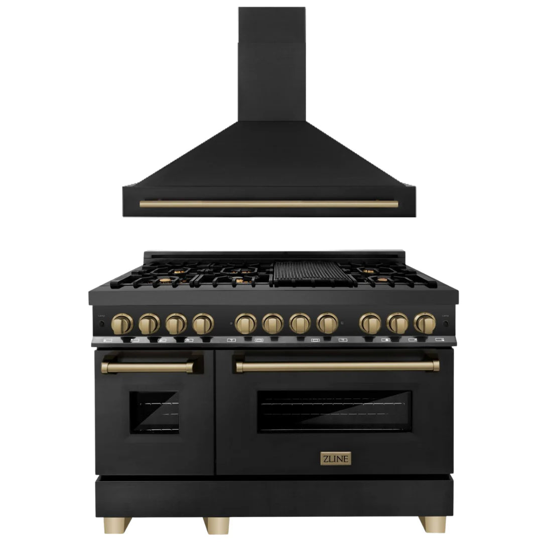 48 In. Dual Fuel Range and Range Hood in Black Stainless Steel Y96793