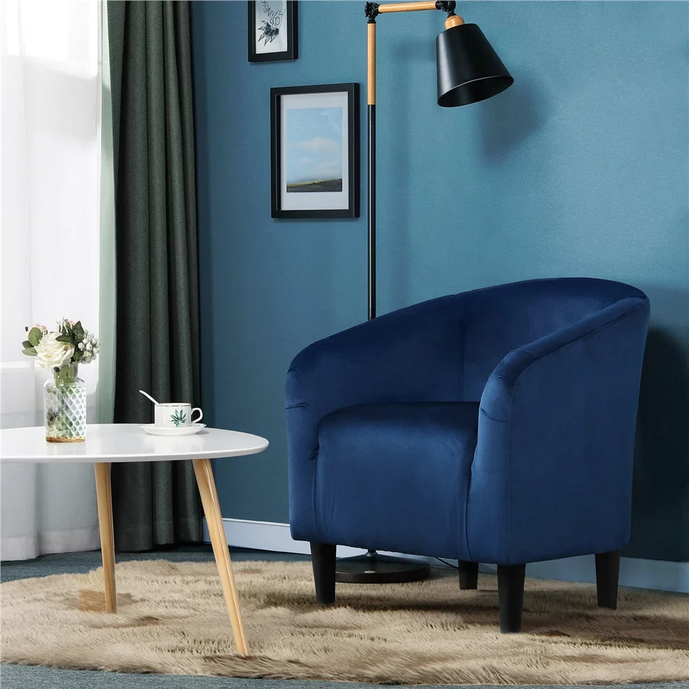 Navy Blue Velvet Upholstered Barrel Chair E7346