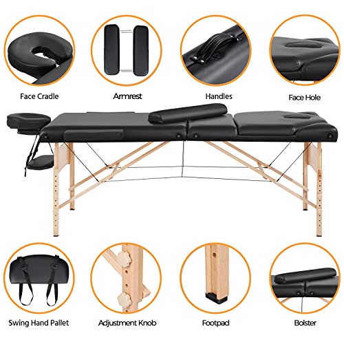 Black Folding Massage Table with Bolster & Carrying Bag H625665