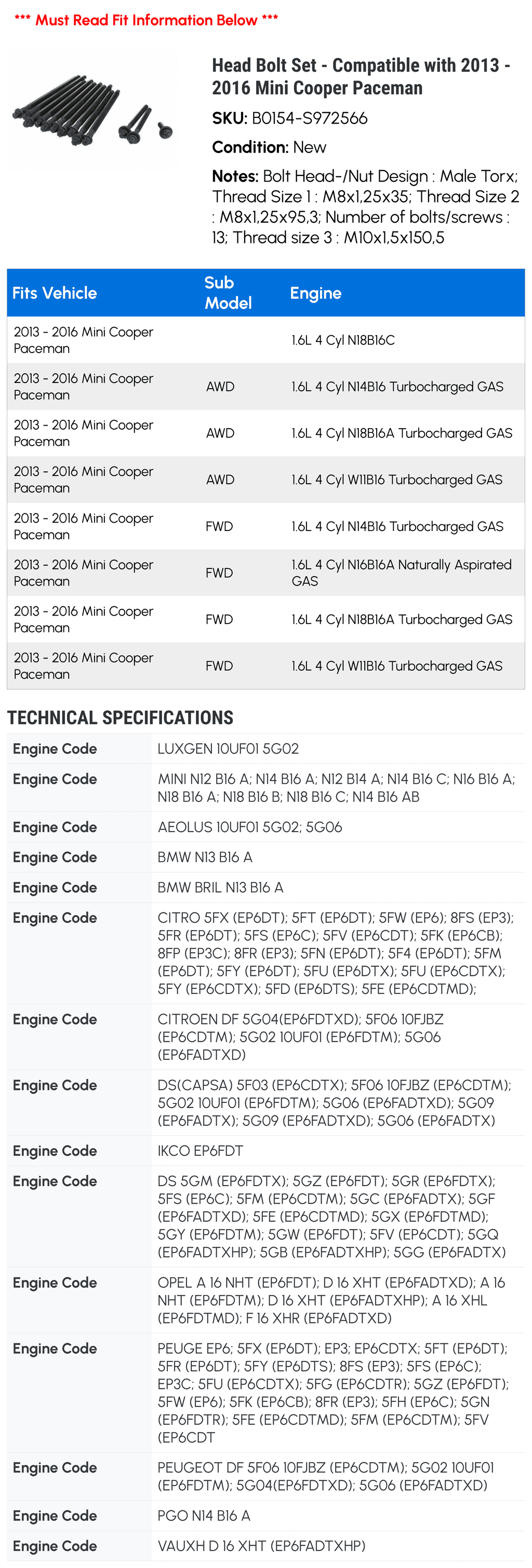 Head Bolt Set P611