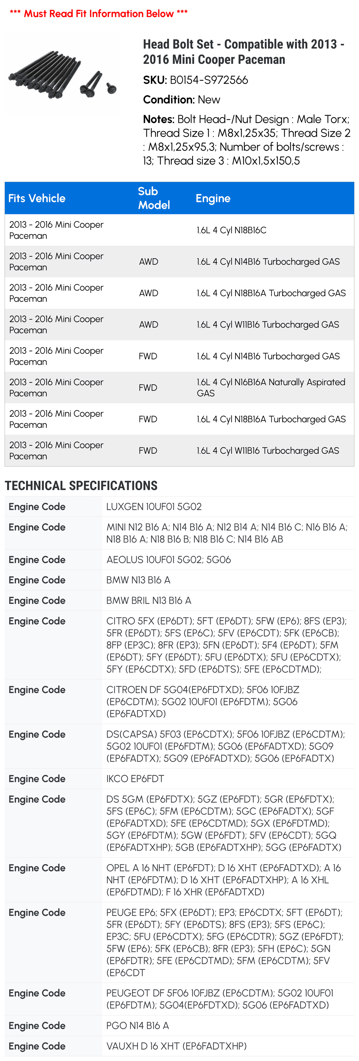 Head Bolt Set P611
