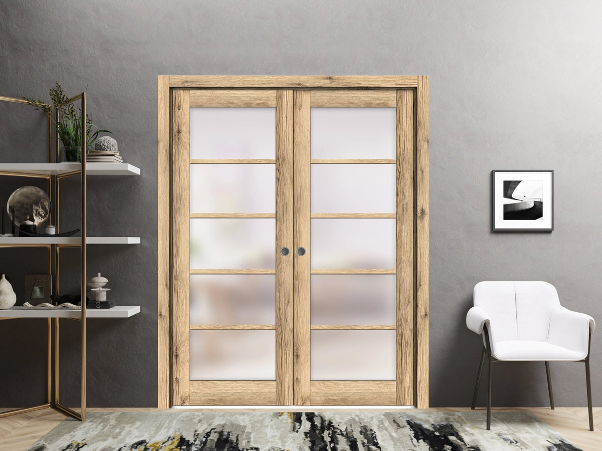 Solid Wood Interior Sliding French Double Pocket Doors 48 x 96 inches G67142