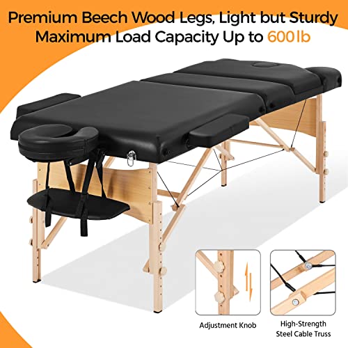 Black Folding Massage Table with Bolster & Carrying Bag H625665