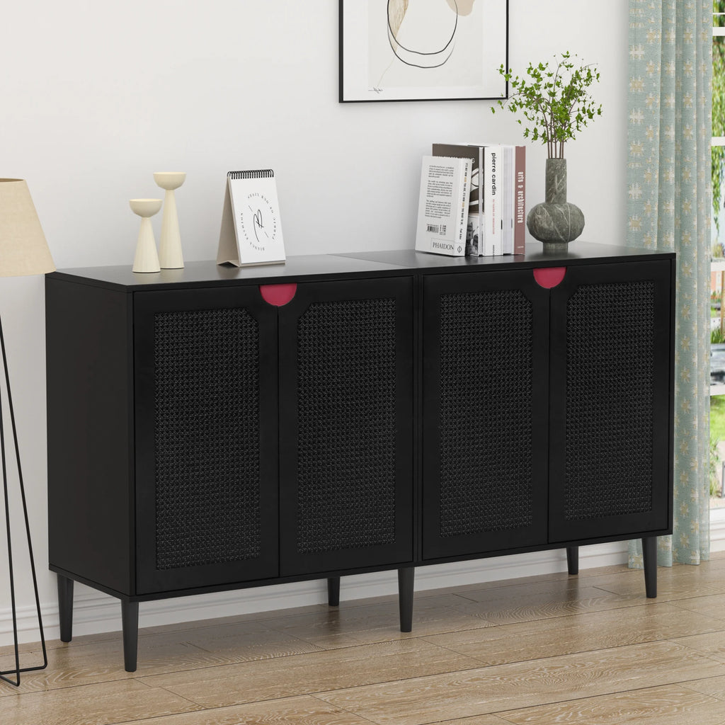 Black Rattan Storage Cabinet with 4 Doors B4595