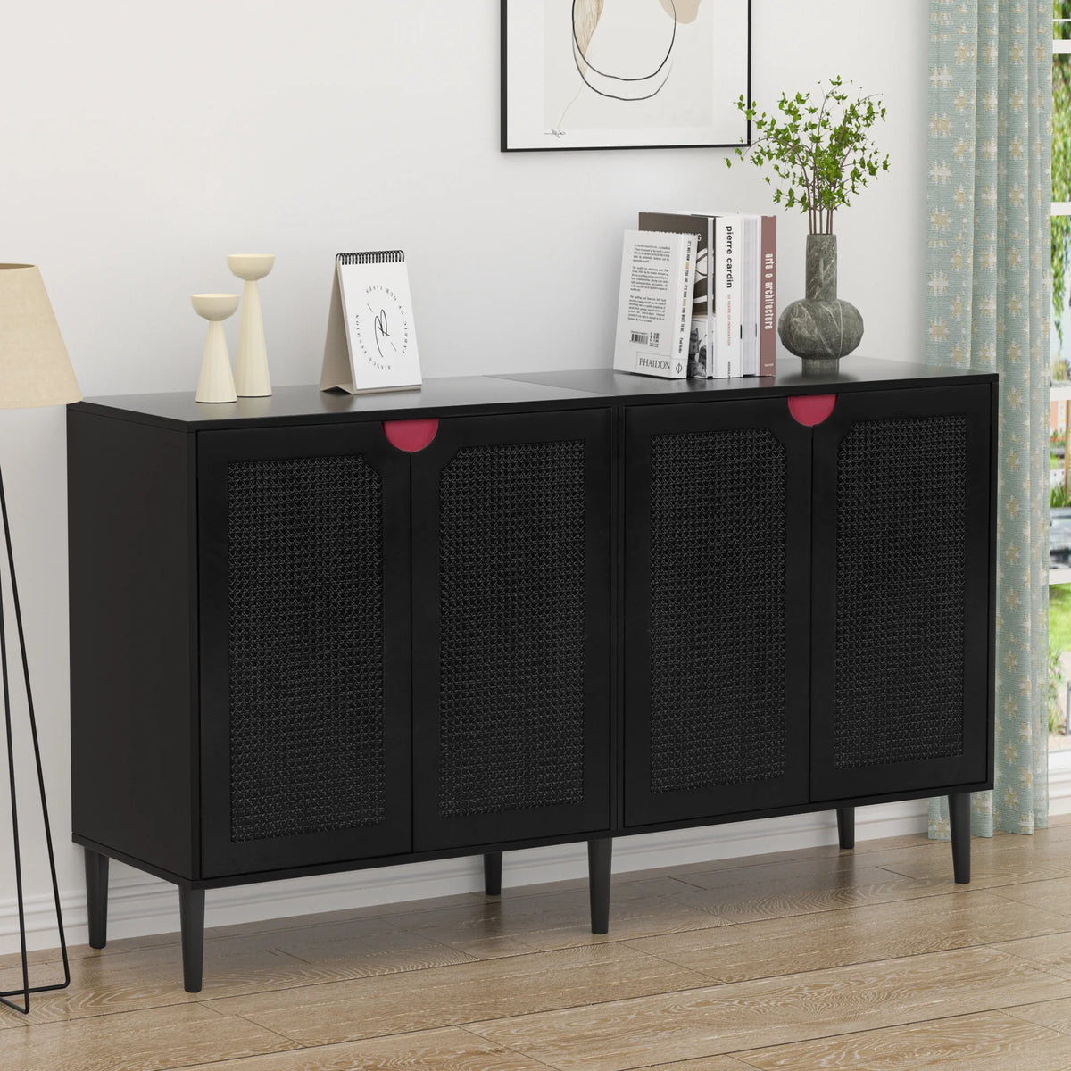 Black Rattan Storage Cabinet with 4 Doors B4595