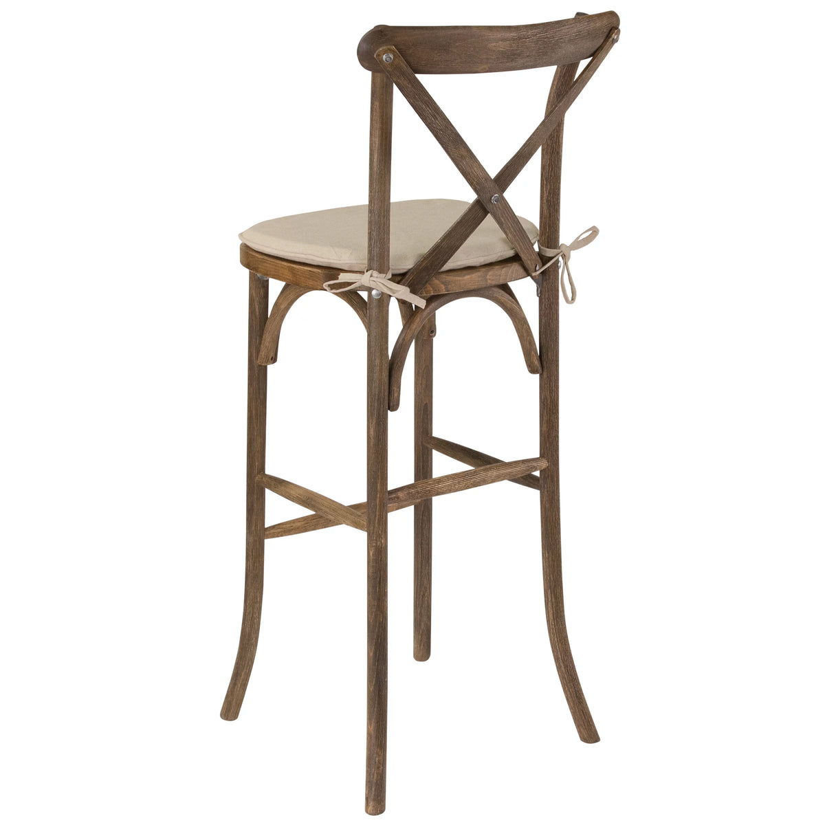 Dark Antique Wood Cross Back Barstool with Cushion T487978
