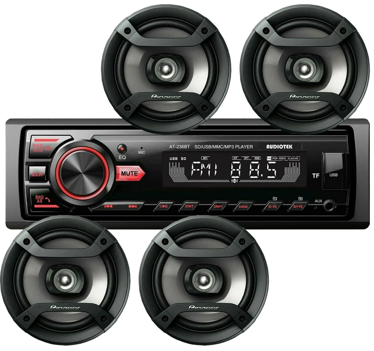 6.5 Speakers + Car Audio Stereo Bluetooth FM USB Receiver Bundle D946241