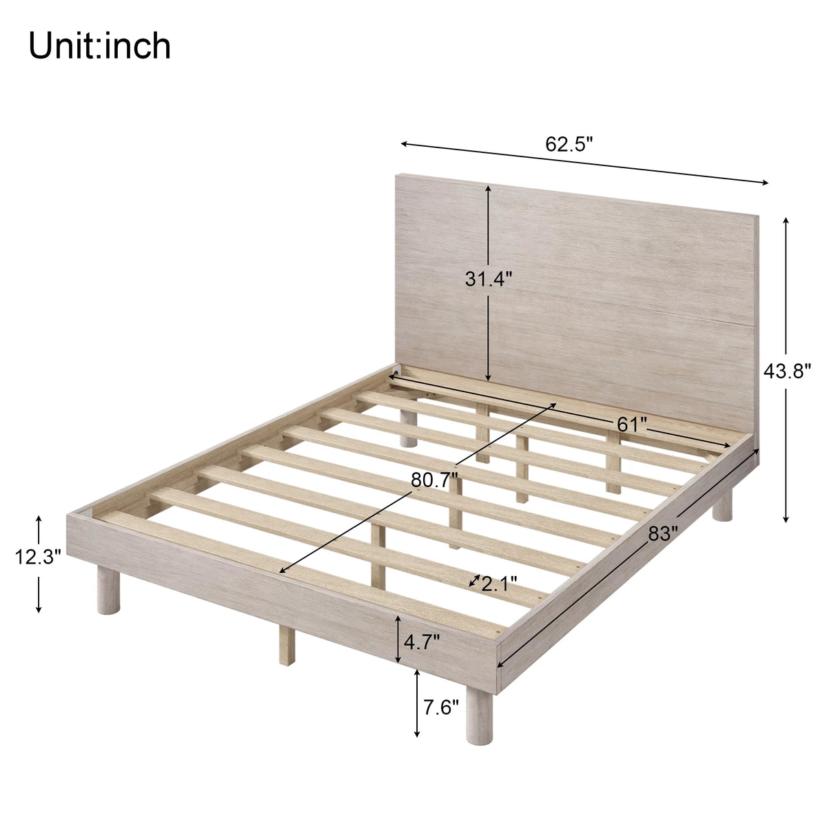 Queen Size Solid Wood Platform Bed Frame with Headboard S78944