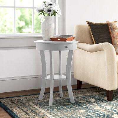 White Solid Wood End Table with Storage S48794