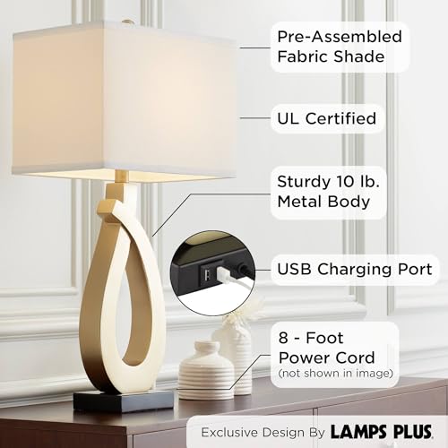 Set of 2 Gold Metal Table Lamps with USB Charging Port B1438