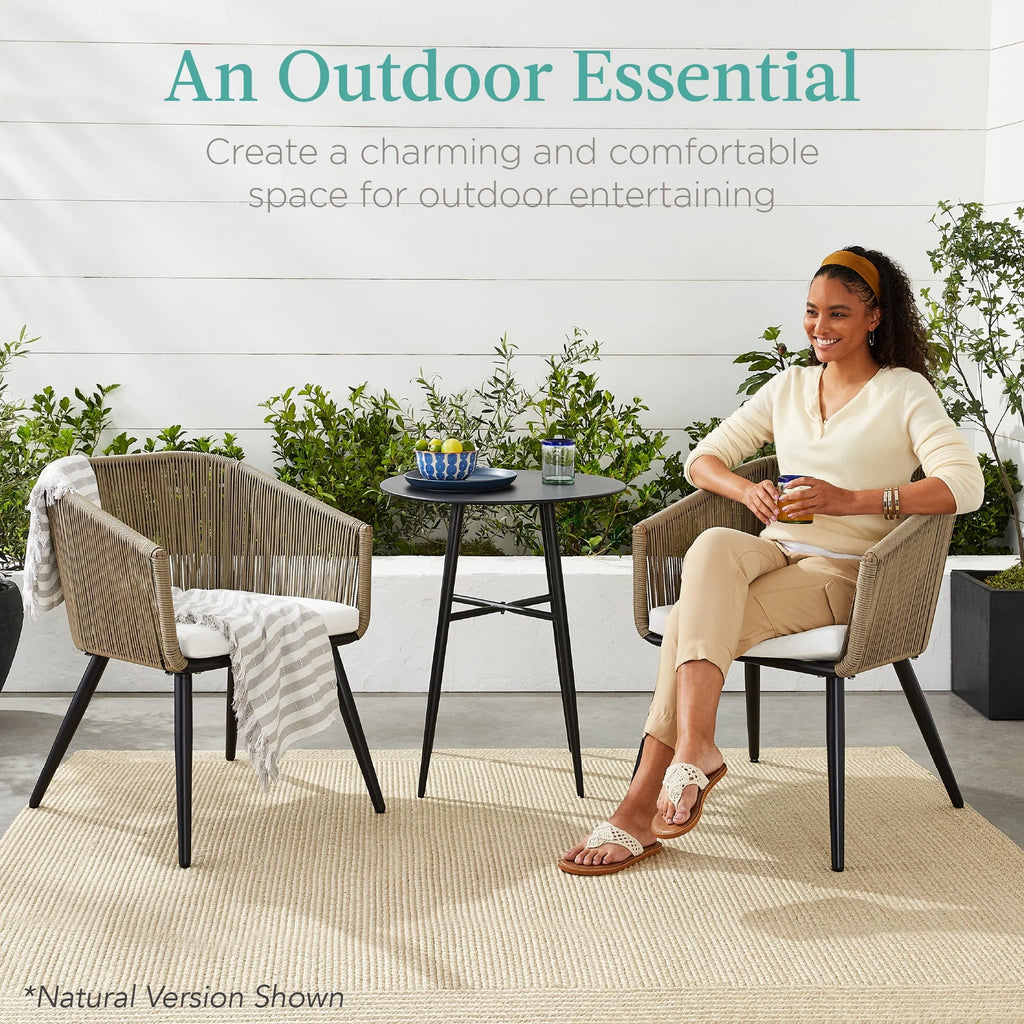 Set of 2 Woven Wicker Patio Dining Chairs 250lb Capacity I76293