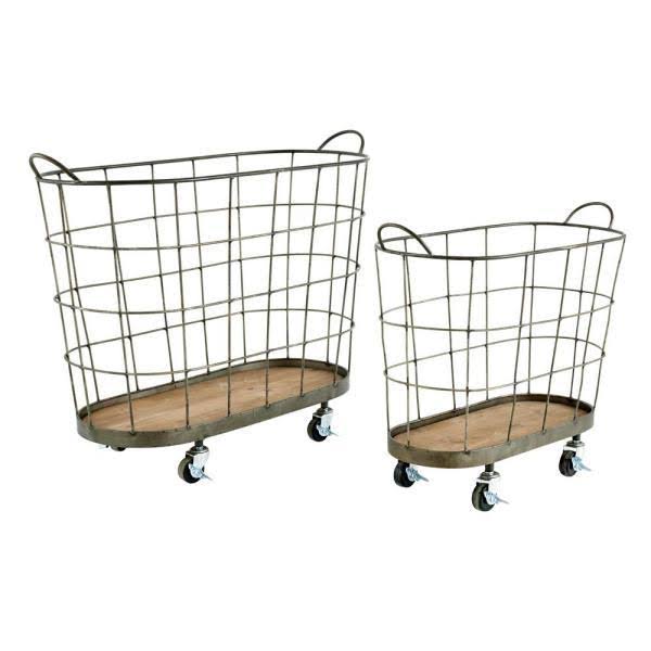 Grey Metal Rolling Laundry Baskets, Set of 2 F397099