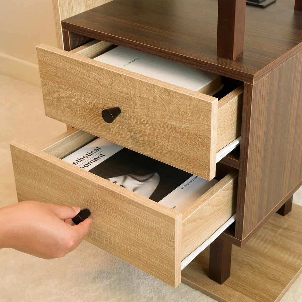 Nightstand with Charging Station 2 Drawers Bed Side Table Y82951