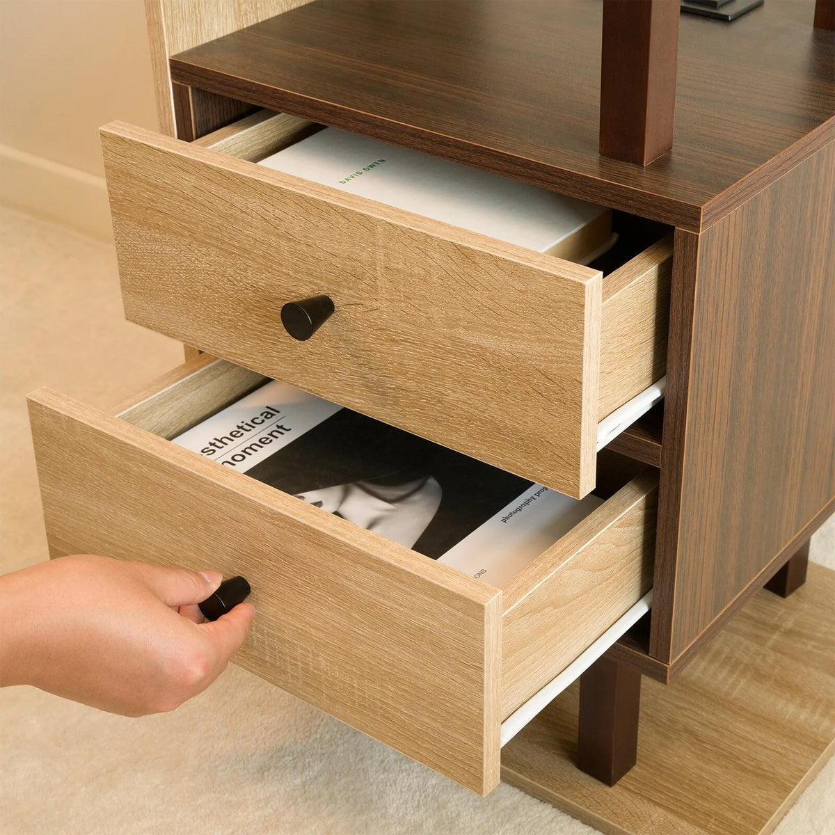 Nightstand with Charging Station 2 Drawers Bed Side Table Y82951