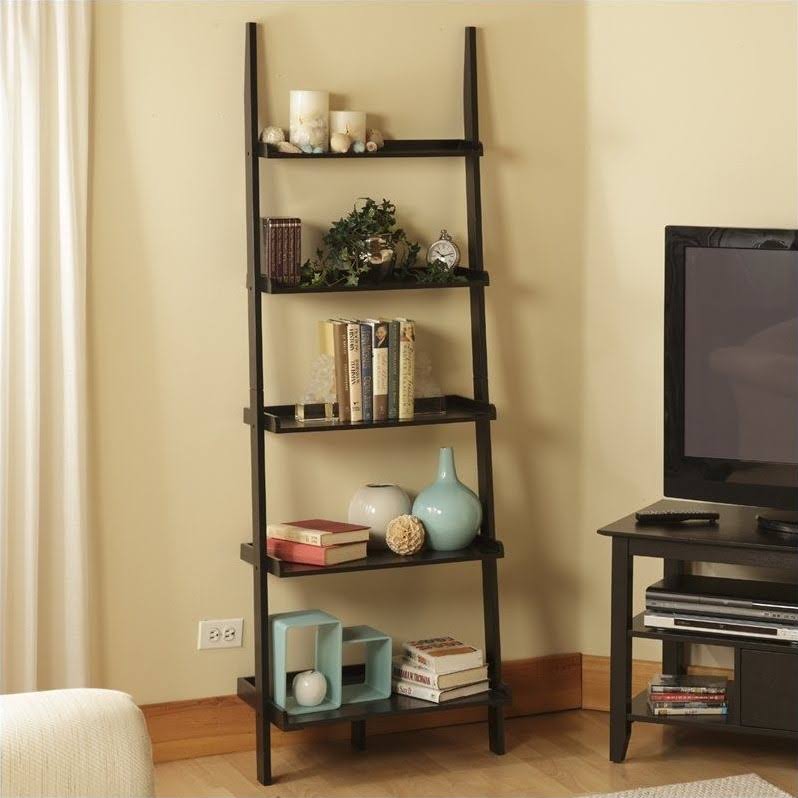 Black Wood Finish Ladder Bookshelf P7832