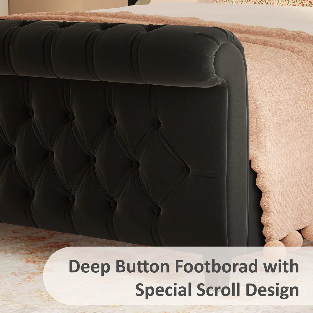 King Size Chenille Upholstered Sleigh Bed Frame P437