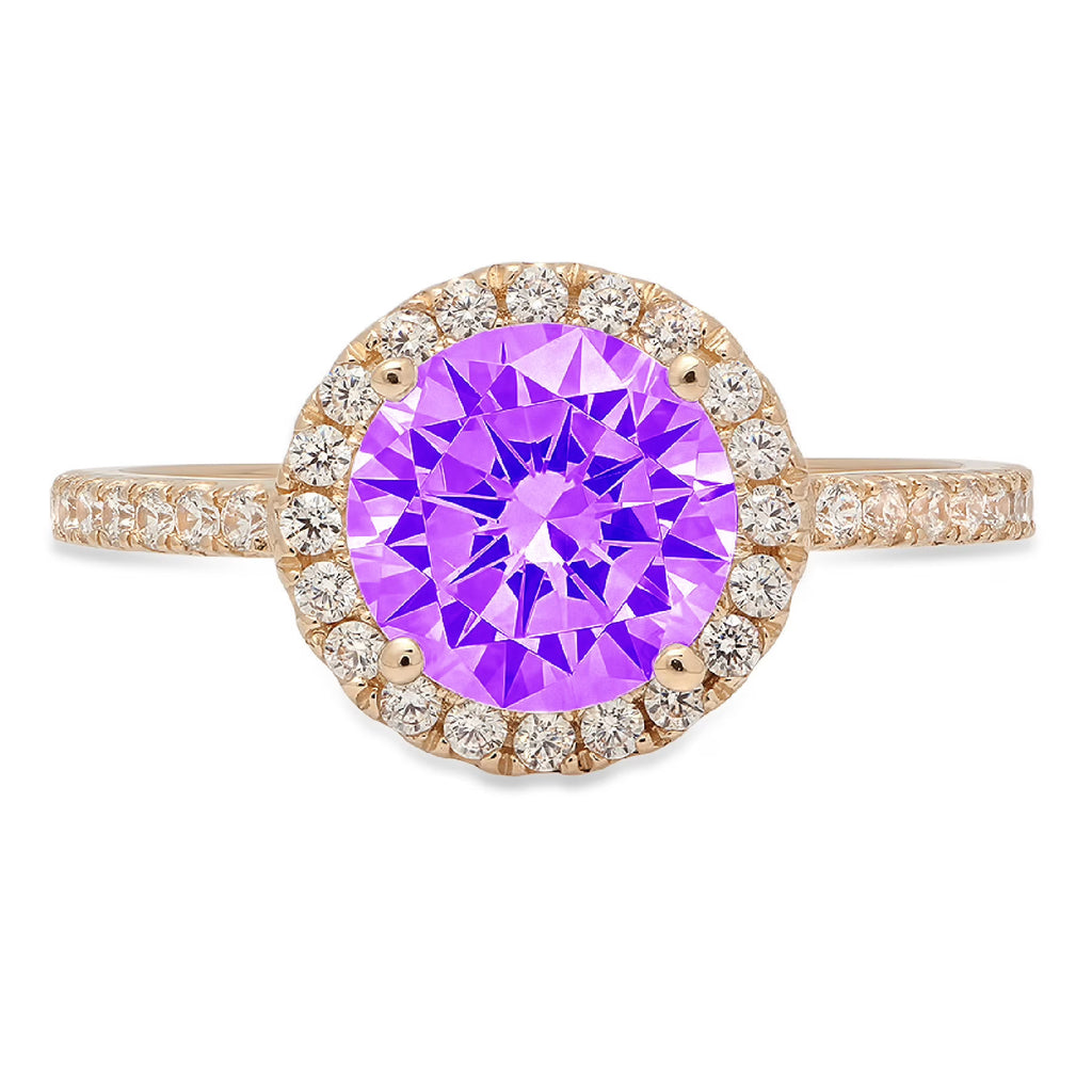 18k Yellow Gold Amethyst Halo Ring Size 3.75 L960