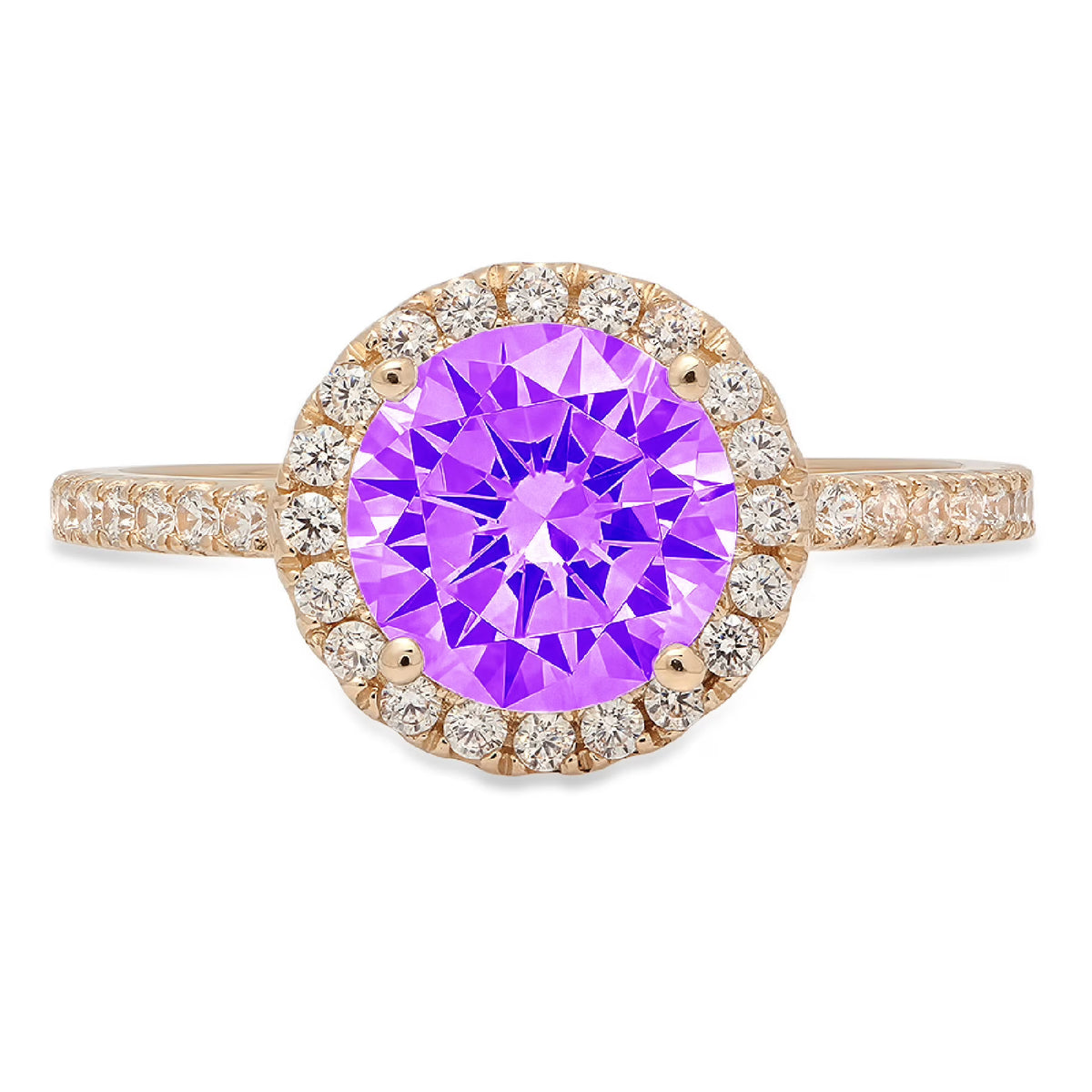 18k Yellow Gold Amethyst Halo Ring Size 3.75 L960