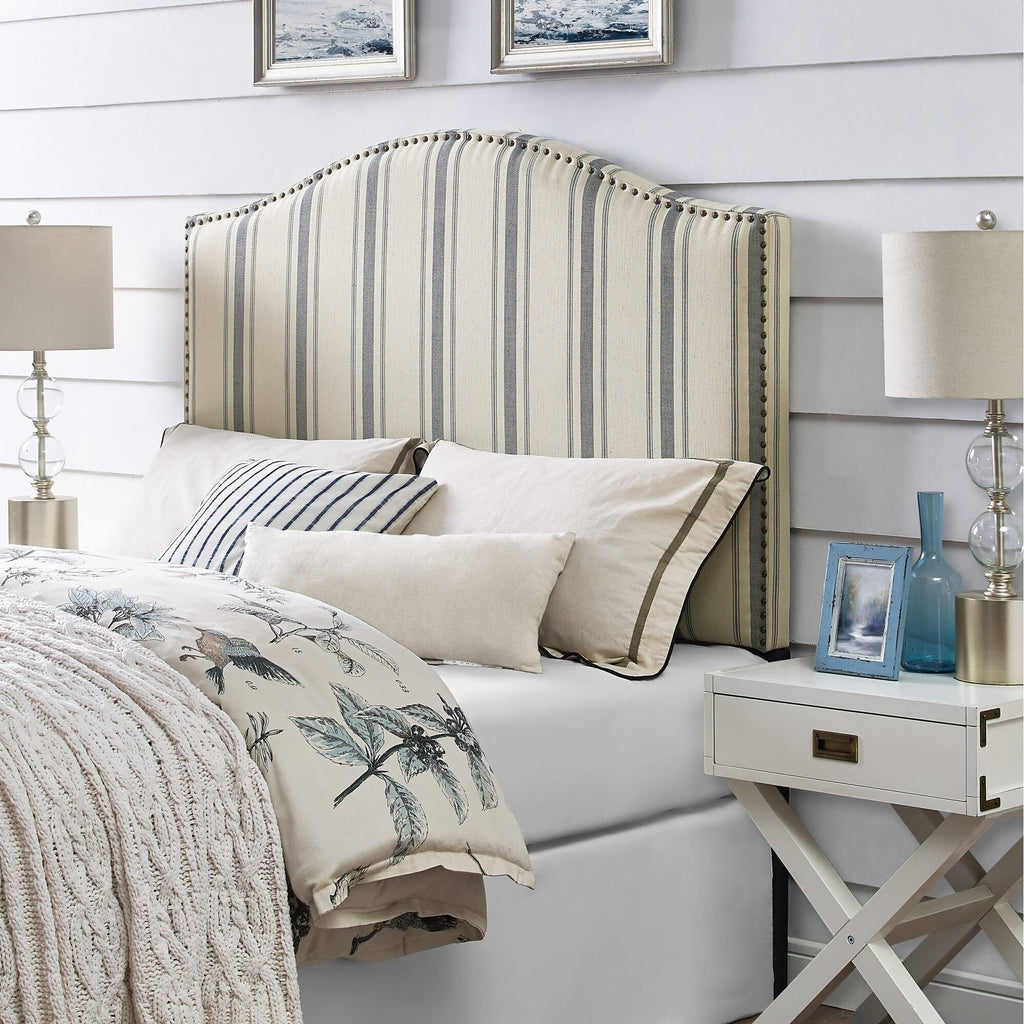 Gray Upholstered Camelback Full Queen Panel Headboard V98550
