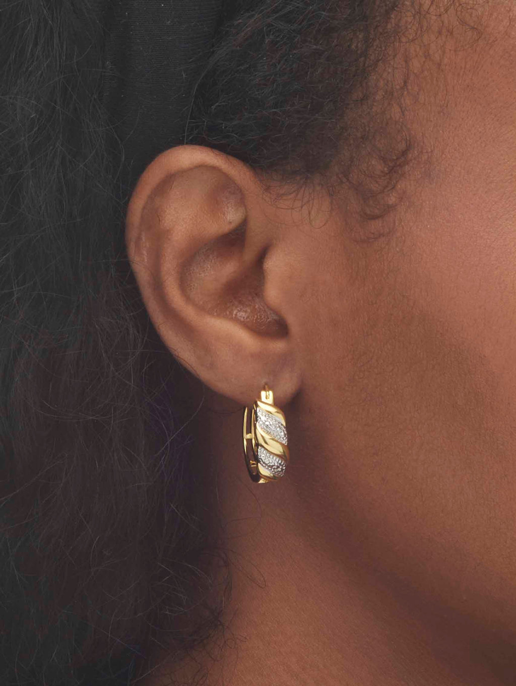 Diamond Accent S-Link Hoop Earrings Gold-Plated 3/4" V505234