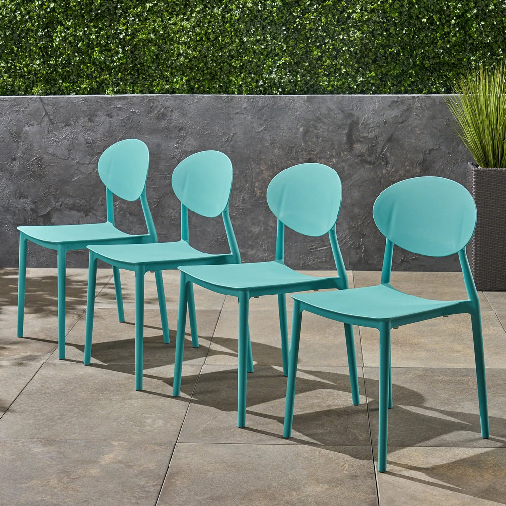 Teal Plastic Stacking Dining Chairs Set of 4 K872
