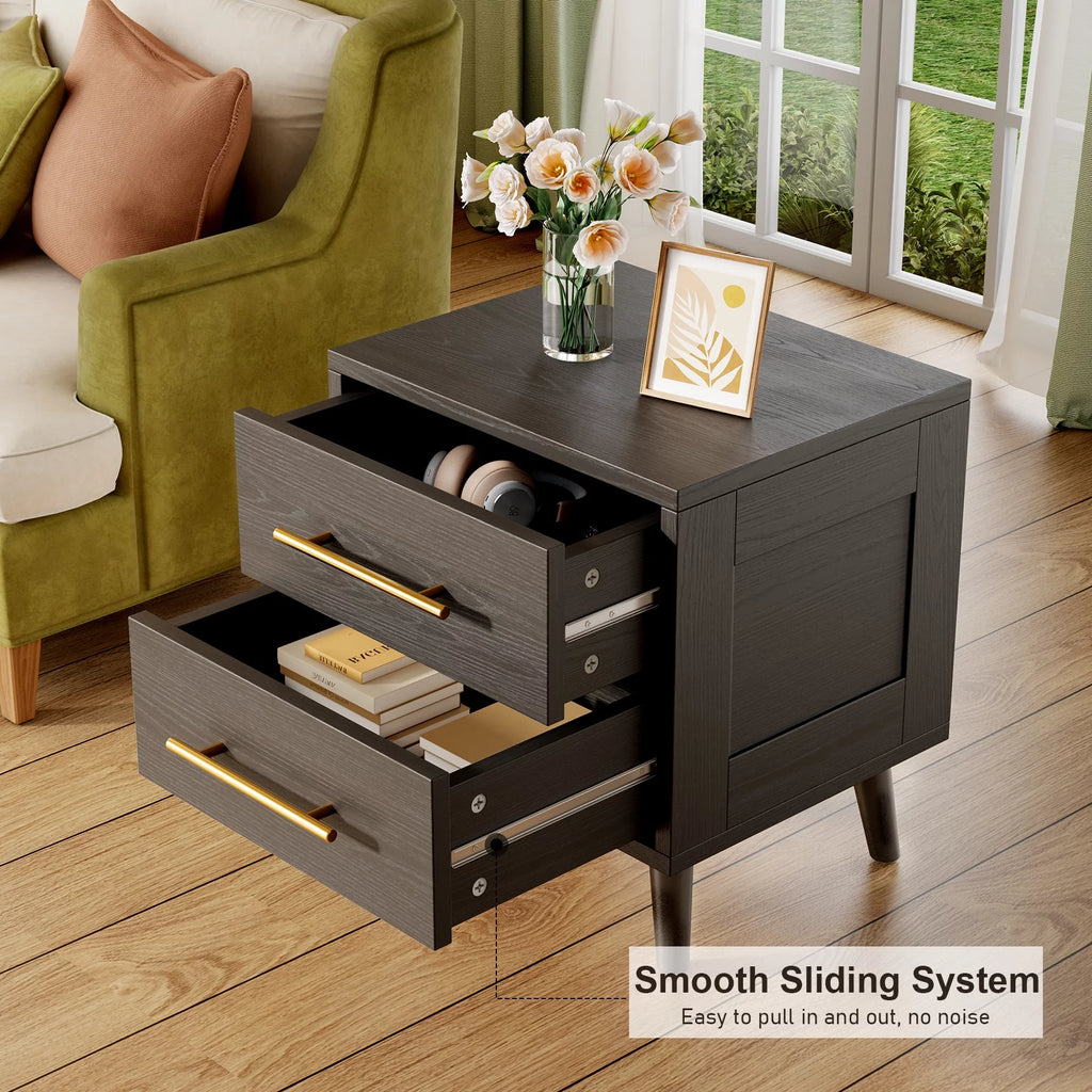 Black 2 Drawer Wood Nightstand L436