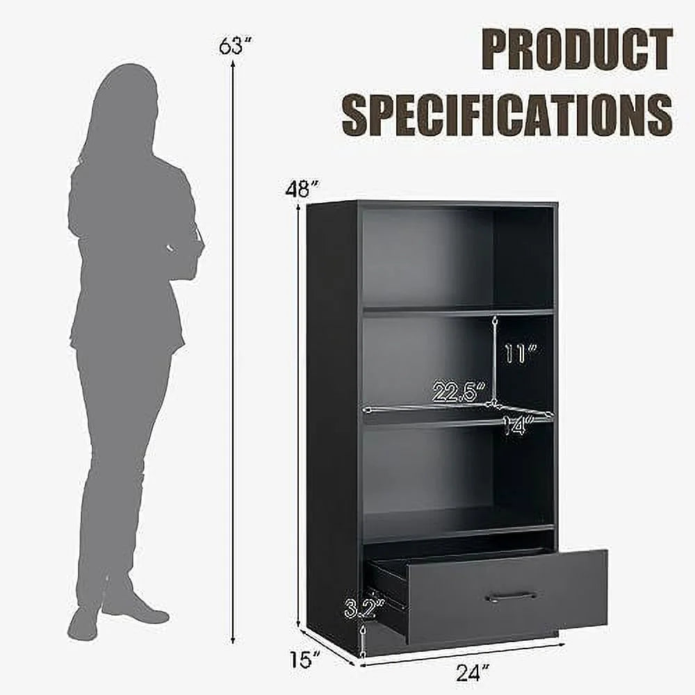 Black 3 Cube Bookcase with Drawer P494846