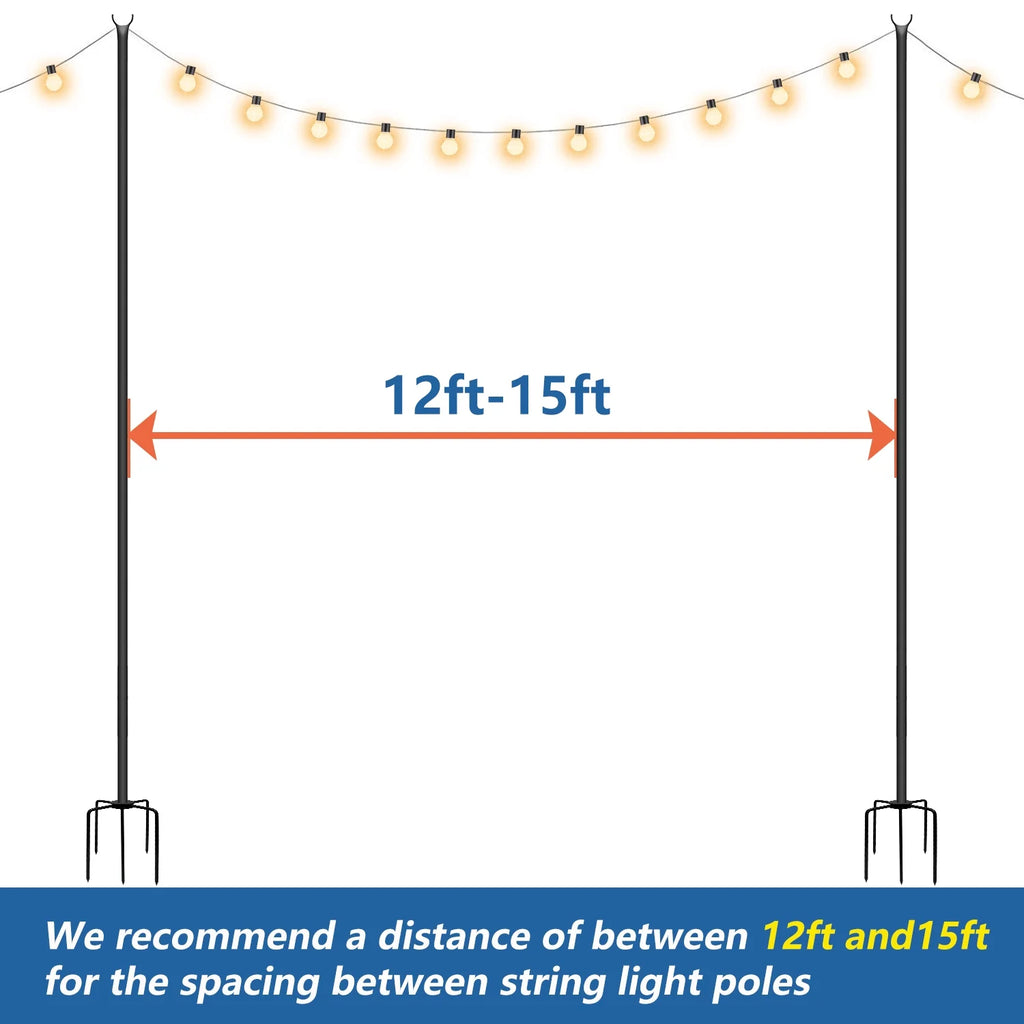String Light Poles Stand for Outside, 2 Pack, 9 FT x 25 mm A894