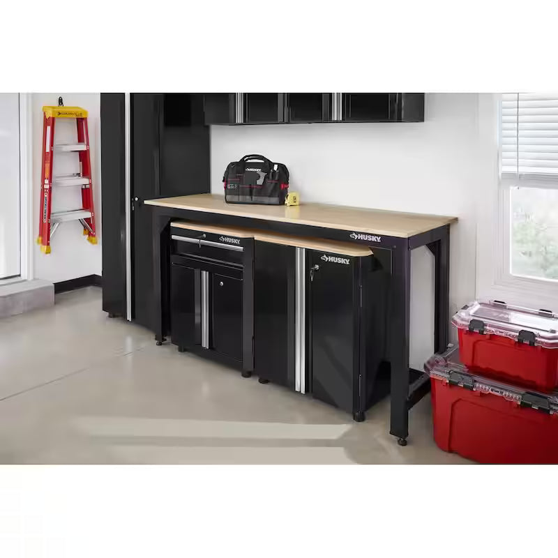 Solid Wood Top Workbench in Black W859102